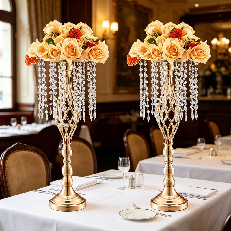 Elegant Tall Gold Crystal Flow - Florist Supply Vases review and price